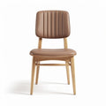 Brown padded dining chair with wooden legs and vertical stitching design 45 x 45 x 85cm