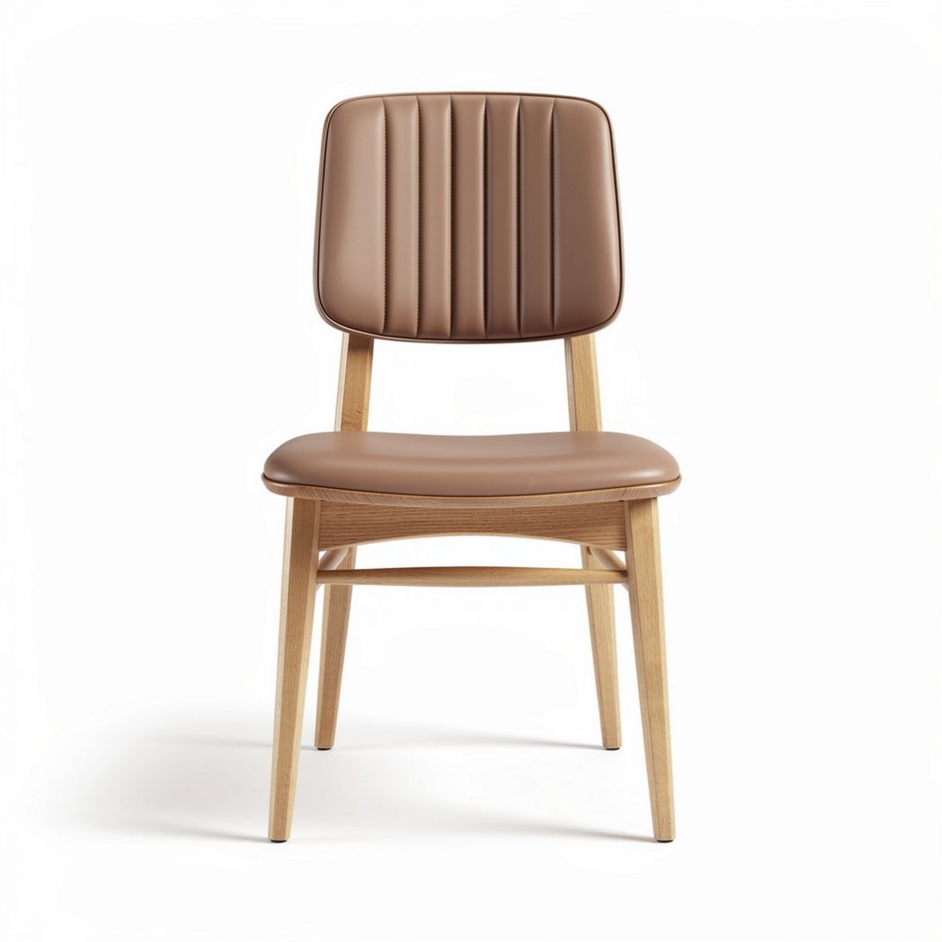 Brown padded dining chair with wooden legs and vertical stitching design 45 x 45 x 85cm