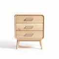Natural wood nightstand with three drawers and silver handles 40 x 40 x 50cm