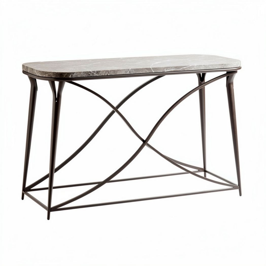 Marble top console table with metal frame in dark bronze 120 x 40 x 75cm
