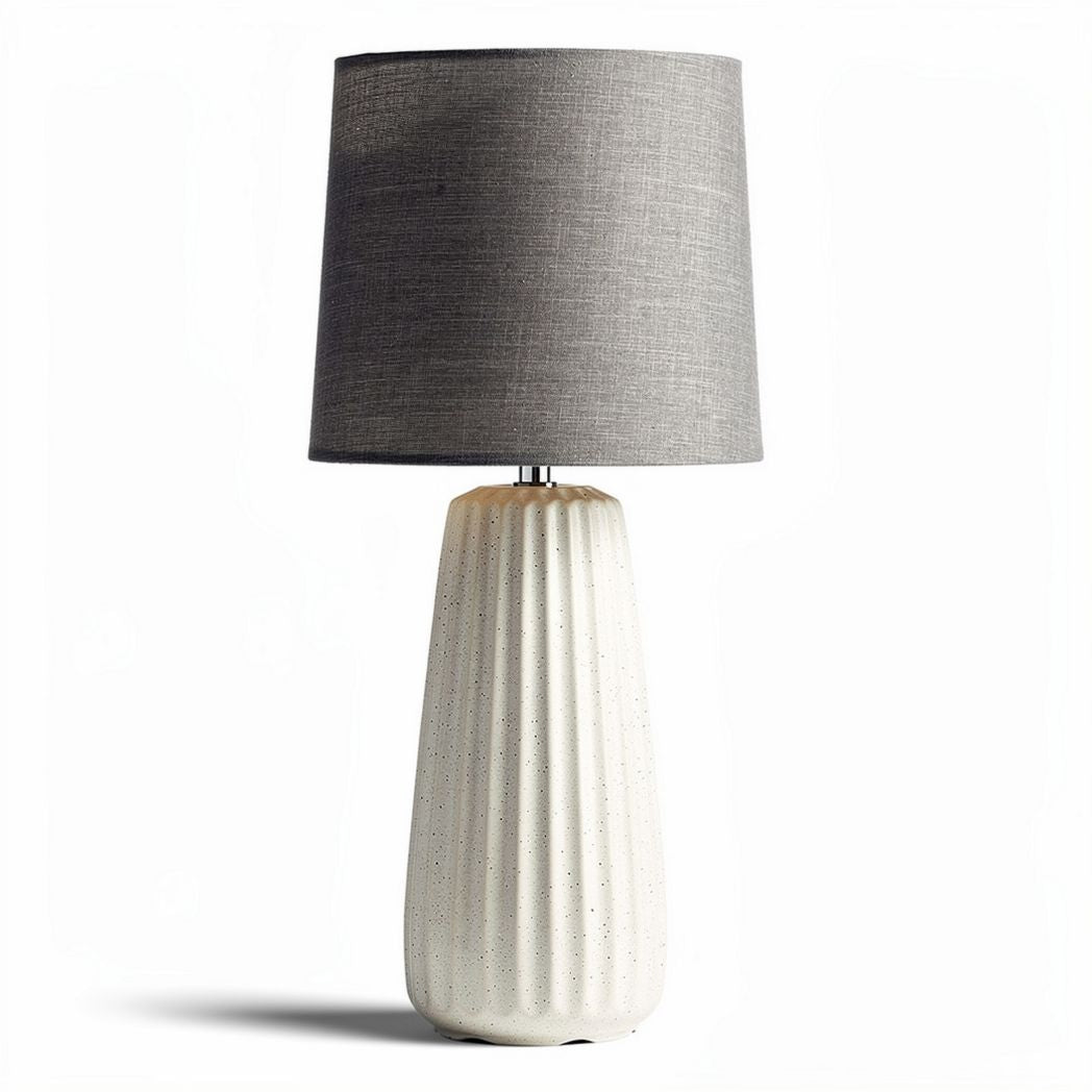 Ceramic table lamp with gray fabric shade and textured base 30 x 30 x 60cm