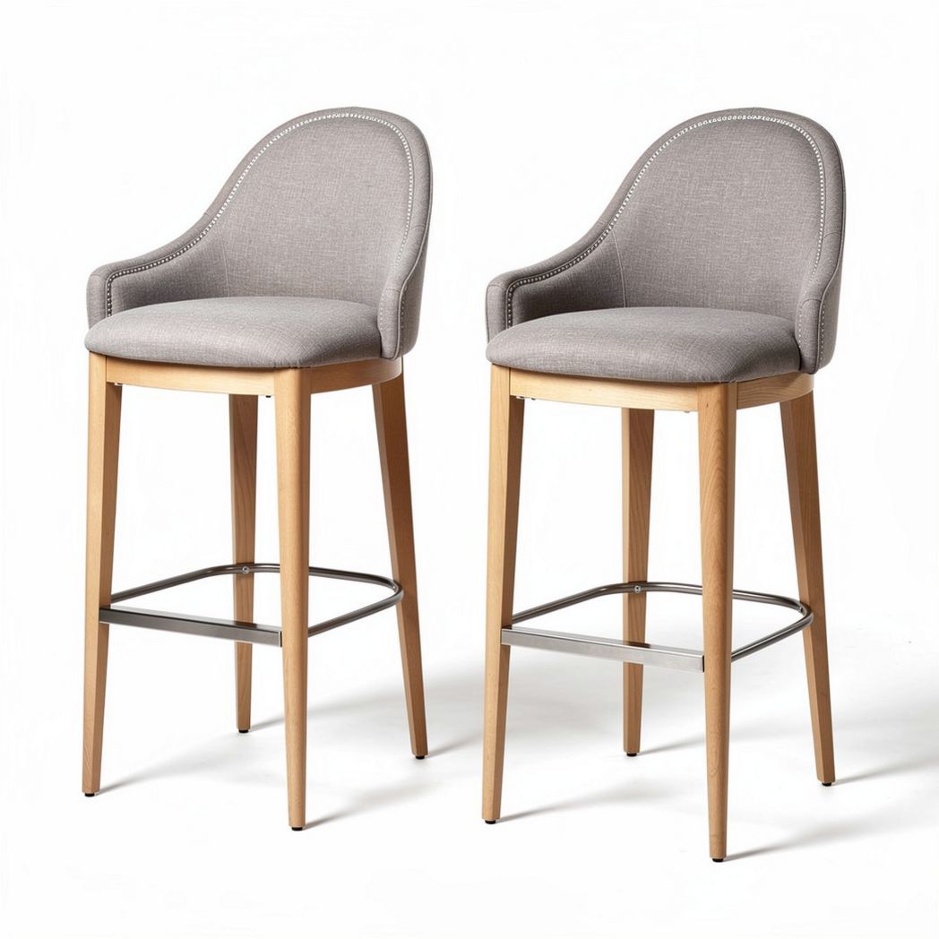 Bar stool set with fabric upholstery and wooden legs 45 x 45 x 100cm