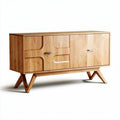 Wooden sideboard with patterned doors and tapered legs for living room storage