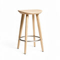 Wooden bar stool with round seat and metal footrest in natural finish 40 x 40 x 75cm