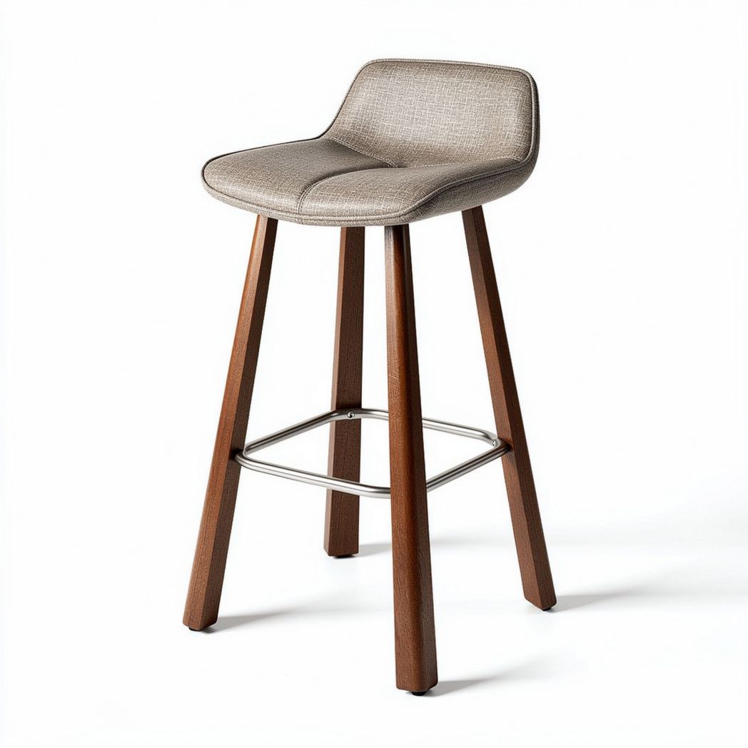 Fabric upholstered bar stool with wooden legs in beige 40 x 40 x 100cm