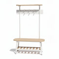 Wooden hall tree with three hooks and shoe storage bench 70 x 30 x 180cm