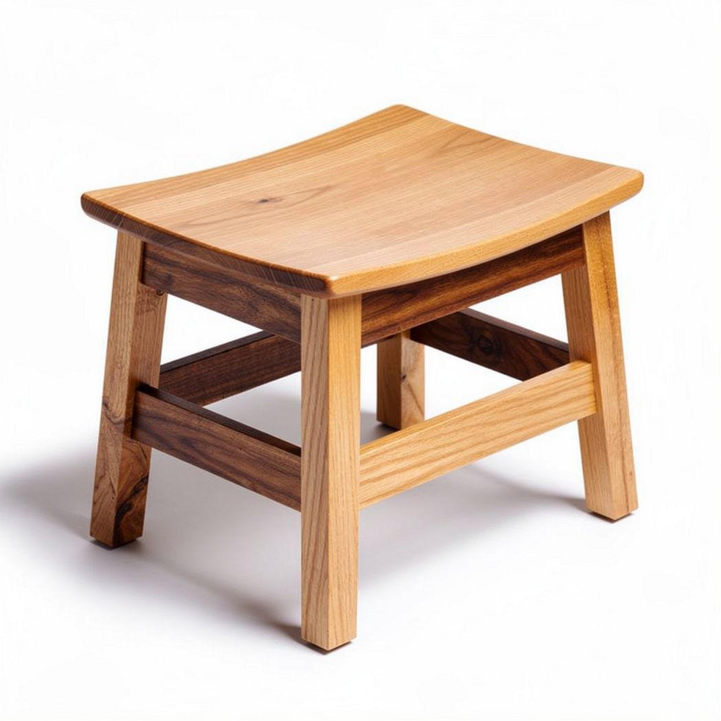 Wooden stool for home use with curved seat design dimensions 40 x 30 x 25cm