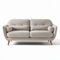 Two-seater sofa in plush fabric with wooden legs and accent pillows