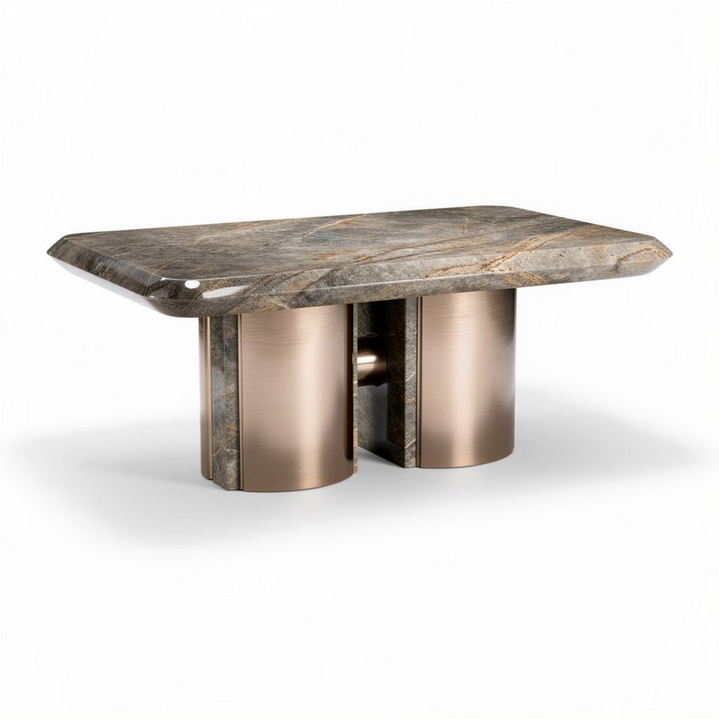 Marble top coffee table with metal base in bronze finish 120 x 70 x 40cm