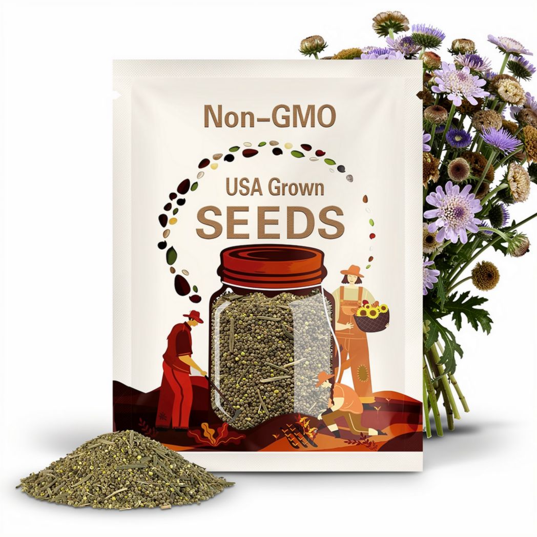 Starflower Seeds - 25 Heirloom Seeds, Drumstick Flower, Scabiosa Stellata, Pollinator Garden, Deer Resist, Organic, Open Pollinated, Non-GMO